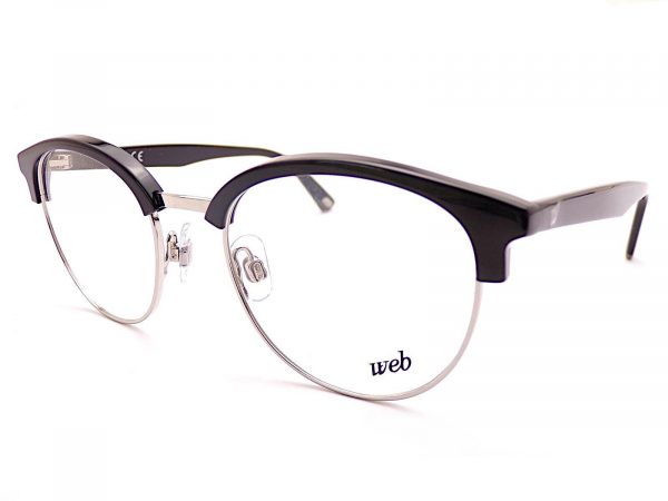 Web Reading Glasses Black with Silver Chrome Round WE5225 014