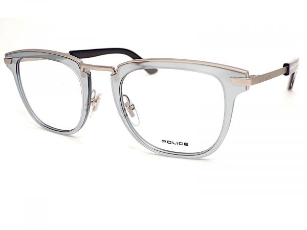 Police Halo 5 Reading Glasses Shiny Blue with Matte Silver VPL566 0581