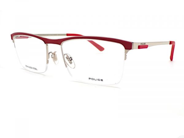 Police Crossover 3 Reading Glasses Red Silver Semi Rimless VPL564 579
